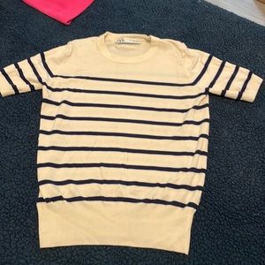 Cream & navy blue striped shirt - small from Zara